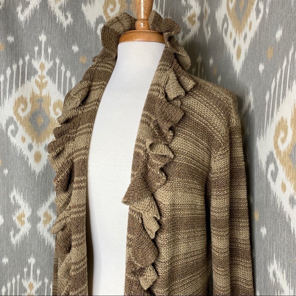 Ralph Lauren Olive Stripe Blanket Stitch Silk Hand Knit Ruffle CardiCoat - Picture 8 of 15